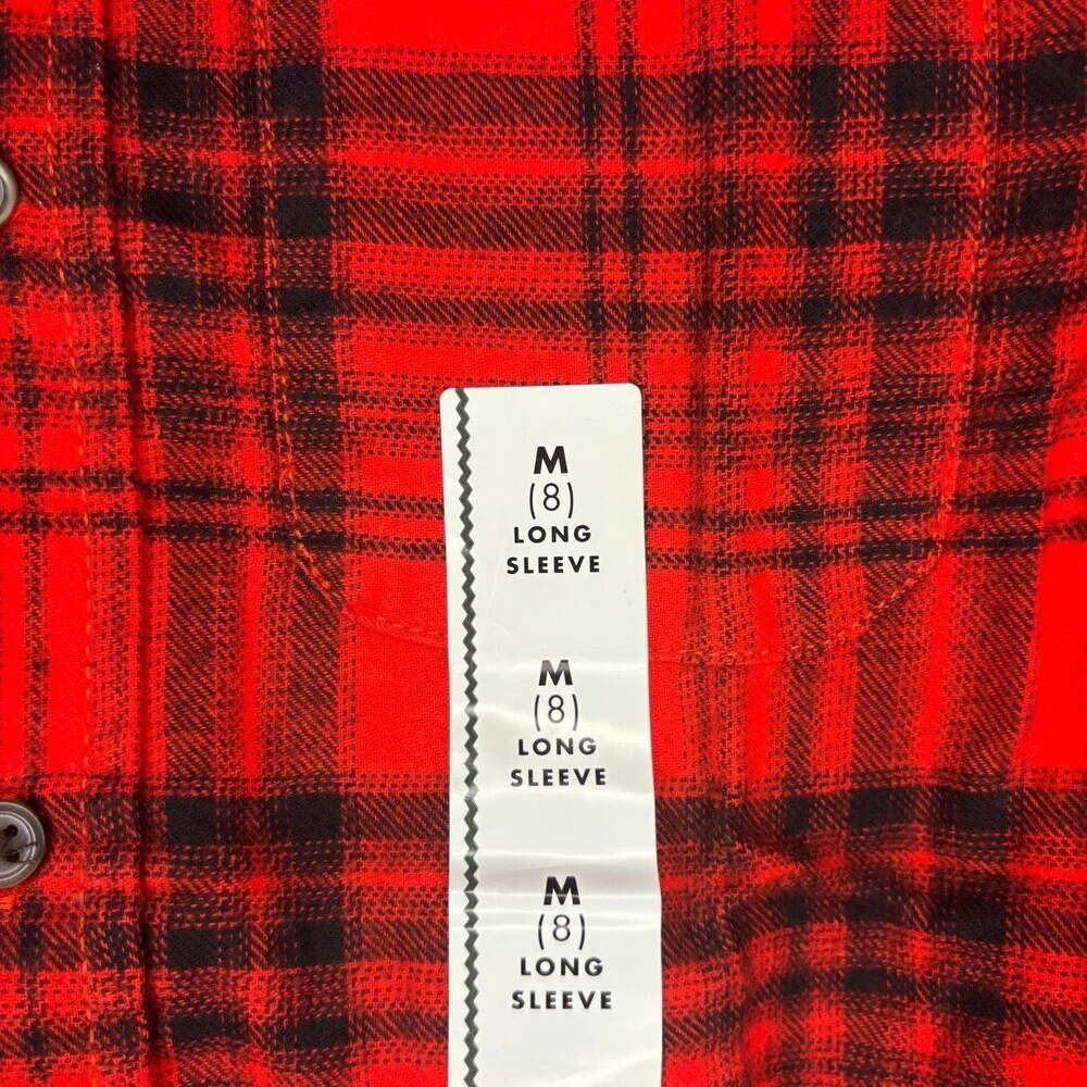 CAT & JACK NEW Long Sleeve Button Up Shirt Boys M (8) Red Plaid Pocket Flannel